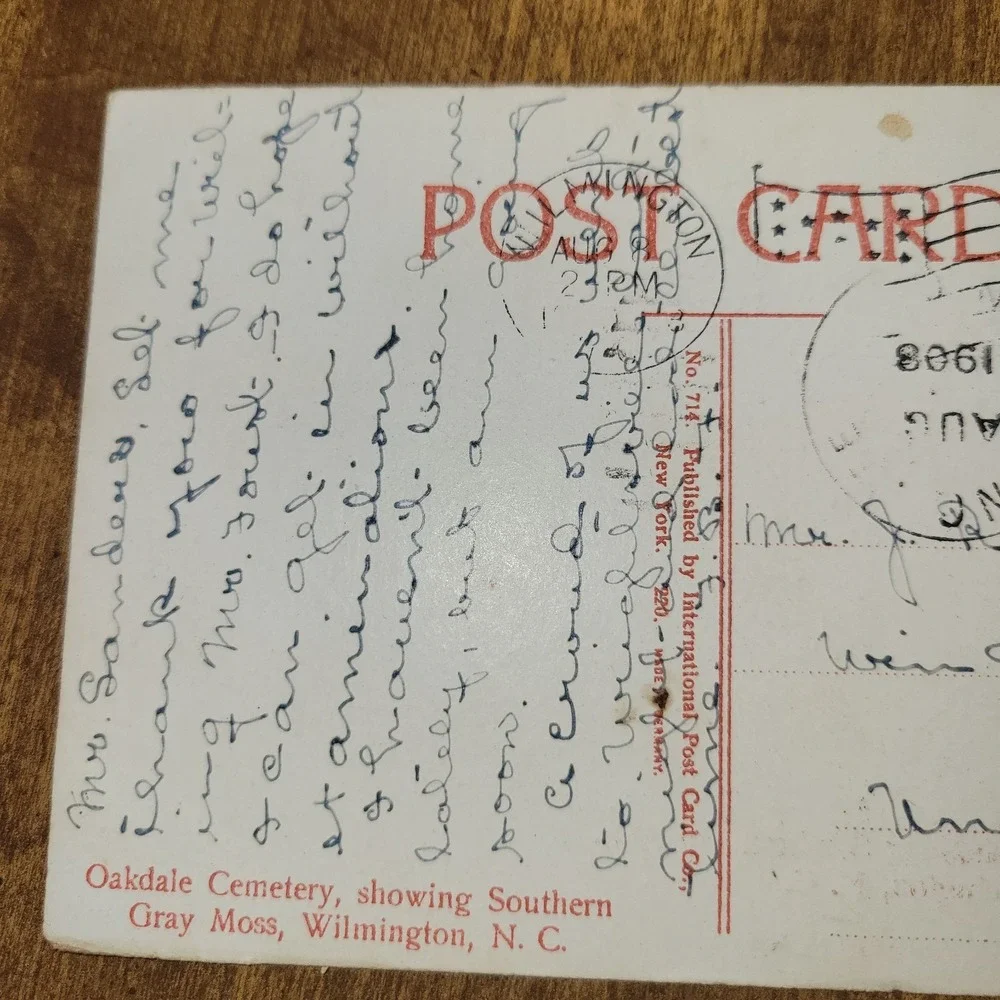 1908 Oakdale Cemetery Wilmington NC Postcard Southern Gray Moss‎ North...